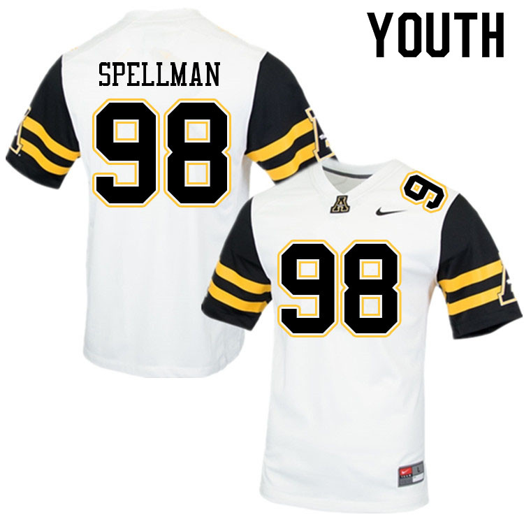 Youth #98 Donovan Spellman Appalachian State Mountaineers College Football Jerseys Sale-White